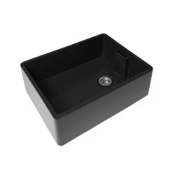 Rangemaster Grange Belfast 1 Bowl Matt Black Fireclay Ceramic Kitchen Sink & Waste - 595 X 455mm 10 Rangemaster Grange Belfast 1 Bowl Matt Black Fireclay Ceramic Kitchen Sink & Waste - 595 X 455mm -Vado Sale Store rangemaster grange 1 bowl black ceramic belfast sink cutout 2