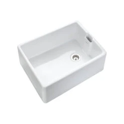 Rangemaster Grange Belfast 1 Bowl Gloss White Fireclay Ceramic Kitchen Sink & Waste - 595 X 455mm -Vado Sale Store rangemaster grange 1 bowl white ceramic belfast sink cutout 1