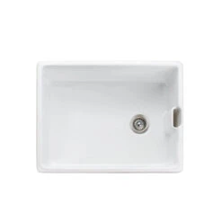 Rangemaster Grange Belfast 1 Bowl Gloss White Fireclay Ceramic Kitchen Sink & Waste - 595 X 455mm -Vado Sale Store rangemaster grange 1 bowl white ceramic belfast sink cutout 2