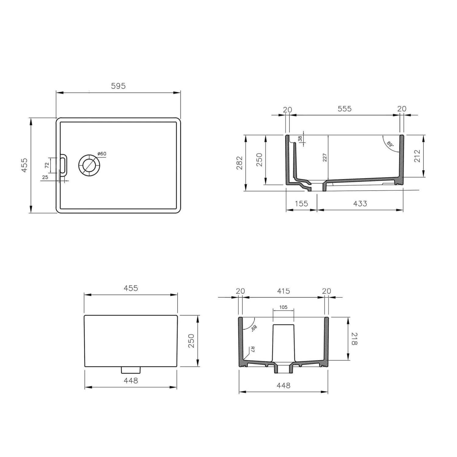 Rangemaster Grange Belfast 1 Bowl Matt Black Fireclay Ceramic Kitchen Sink & Waste - 595 X 455mm 7 Rangemaster Grange Belfast 1 Bowl Matt Black Fireclay Ceramic Kitchen Sink & Waste - 595 X 455mm - Image 5