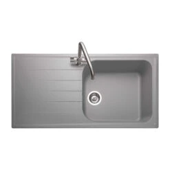 Rangemaster Amethyst White Igneous Granite Large Single Bowl Kitchen Sink With Reversible Drainer & Waste Kit - 1000 X 500mm -Vado Sale Store rangemaster grey 1000 500 single sink cutout