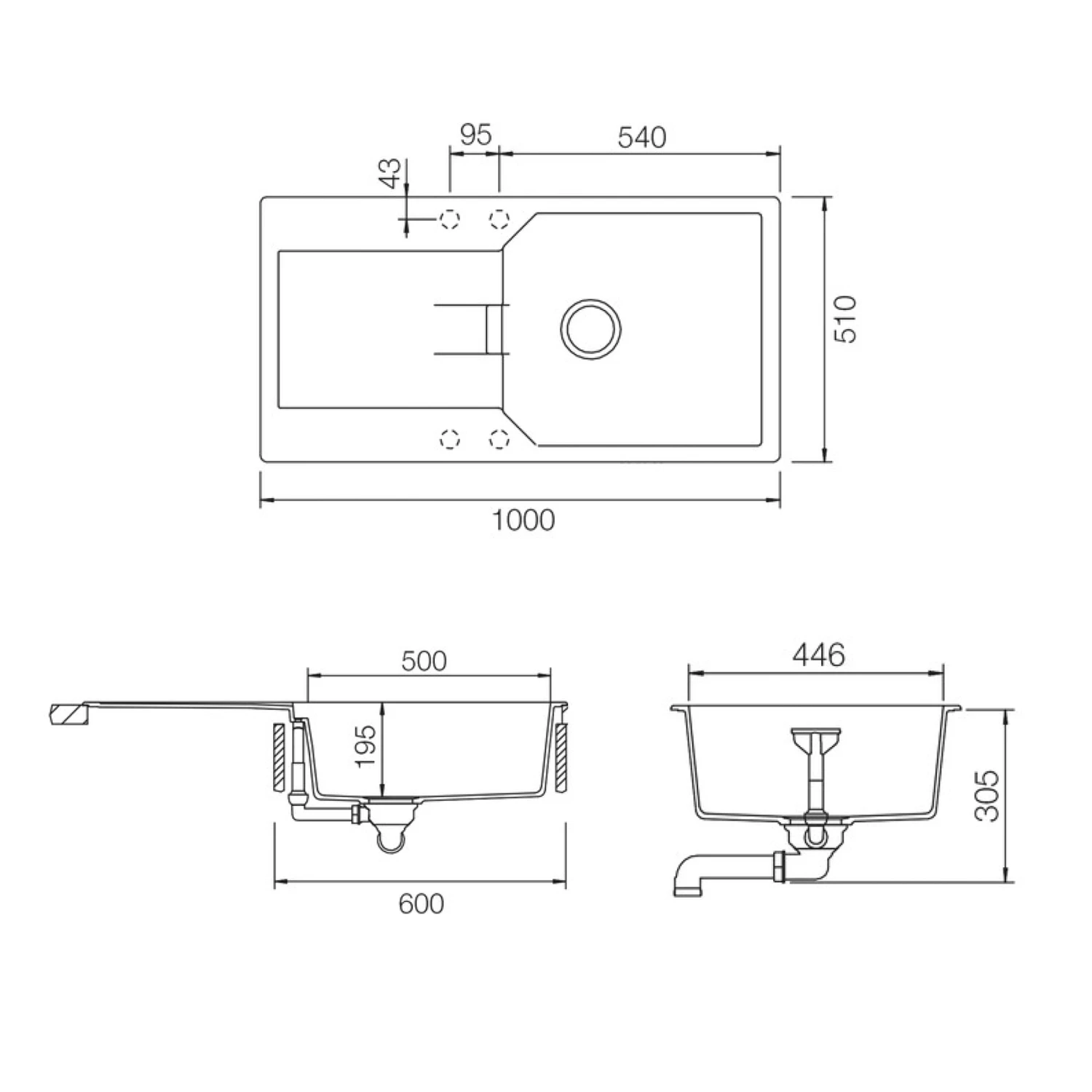 Rangemaster Mayon Large 1 Bowl Igneous Granite Dove Grey Kitchen Sink & Waste Kit With Reversible Drainer - 1000 X 510mm 6 Rangemaster Mayon Large 1 Bowl Igneous Granite Dove Grey Kitchen Sink & Waste Kit With Reversible Drainer - 1000 X 510mm - Image 4