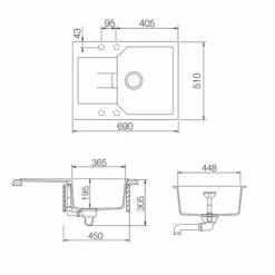 Rangemaster Mayon Ultra Compact 1 Bowl Igneous Granite Ash Black Kitchen Sink & Waste Kit With Reversible Drainer - 690 X 510mm -Vado Sale Store rangemaster mayon ultra compact one bowl kitchen sink tech