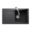 Rangemaster Mica Compact 1 Bowl Igneous Granite Ash Black Kitchen Sink & Waste Kit With Reversible Drainer - 860 X 500mm -Vado Sale Store rangemaster mica compact 1 bowl black top down mic860as