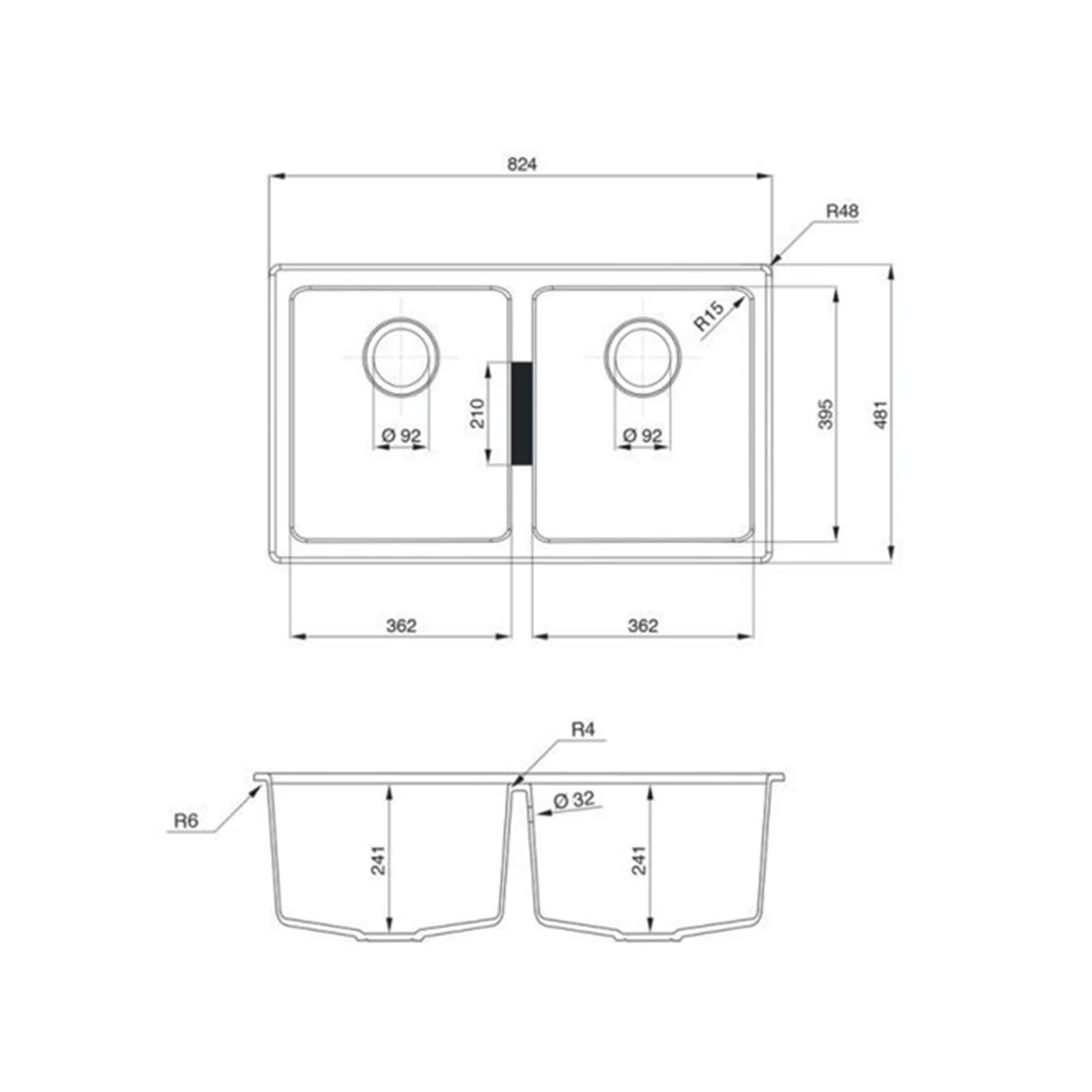 Rangemaster Paragon 2 Bowl Croma Grey Granite Composite Undermount Kitchen Sink & Waste Kit - 824 X 481mm 5 Rangemaster Paragon 2 Bowl Croma Grey Granite Composite Undermount Kitchen Sink & Waste Kit - 824 X 481mm - Image 3