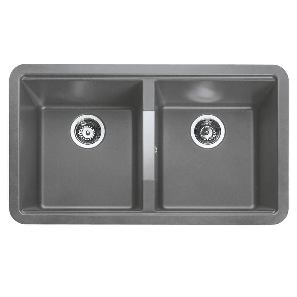 Rangemaster Paragon 2 Bowl Croma Grey Granite Composite Undermount Kitchen Sink & Waste Kit - 824 X 481mm 4 Rangemaster Paragon 2 Bowl Croma Grey Granite Composite Undermount Kitchen Sink & Waste Kit - 824 X 481mm - Image 2