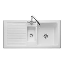Rangemaster Rustic 1.5 Bowl White Ceramic Sink & Waste Kit With Reversible Drainer - 1000 X 500mm