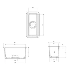 Rangemaster Rustique 0.5 Bowl Inset/Undermount Fireclay White Ceramic Kitchen Sink & Waste Kit - 234 X 460mm -Vado Sale Store rangemaster rustique 0.5 bowl inset ceramic sink 234x460mm technical drawing