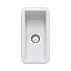 Rangemaster Rustique 0.5 Bowl Inset/Undermount Fireclay White Ceramic Kitchen Sink & Waste Kit - 234 X 460mm