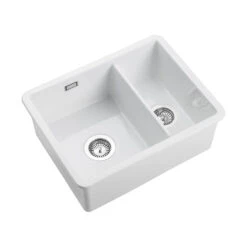 Rangemaster Rustique 1.5 Bowl Ceramic Undermount / Inset Kitchen Sink & Waste Kit - 595 X 460mm
