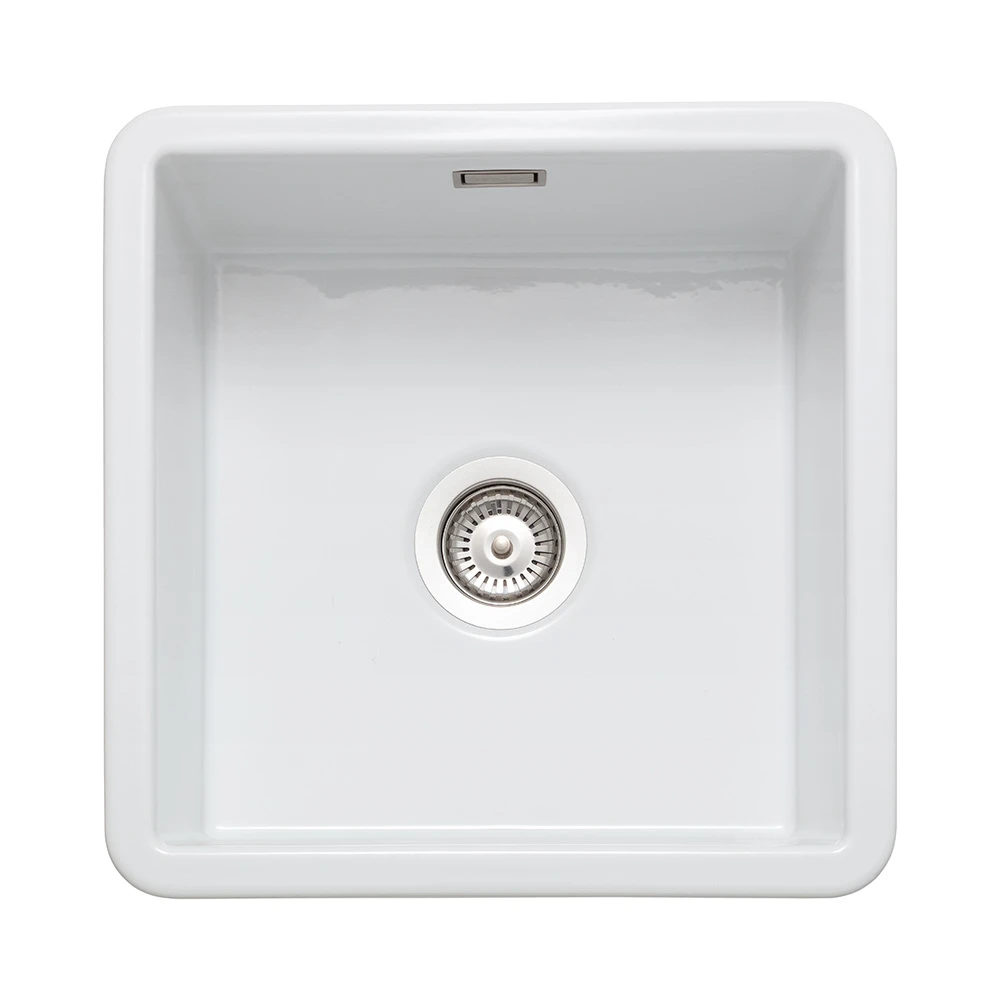 Rangemaster Rustique 1 Bowl Inset/Undermount Fireclay White Ceramic Kitchen Sink & Waste Kit - 462 X 462mm 3 Rangemaster Rustique 1 Bowl Inset/Undermount Fireclay White Ceramic Kitchen Sink & Waste Kit - 462 X 462mm