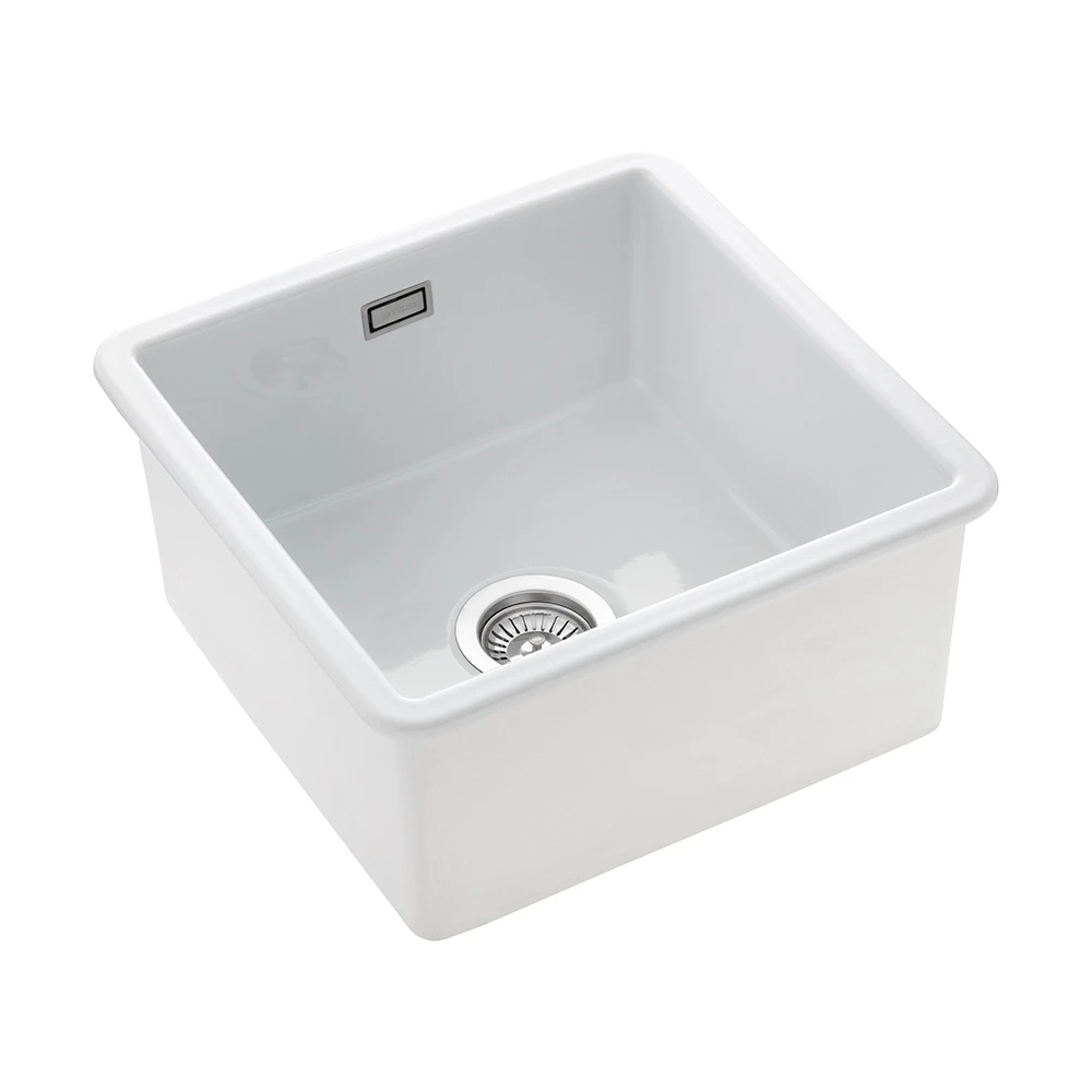 Rangemaster Rustique 1 Bowl Inset/Undermount Fireclay White Ceramic Kitchen Sink & Waste Kit - 462 X 462mm 4 Rangemaster Rustique 1 Bowl Inset/Undermount Fireclay White Ceramic Kitchen Sink & Waste Kit - 462 X 462mm - Image 2