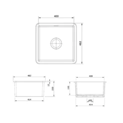 Rangemaster Rustique 1 Bowl Inset/Undermount Fireclay White Ceramic Kitchen Sink & Waste Kit - 462 X 462mm 7 Rangemaster Rustique 1 Bowl Inset/Undermount Fireclay White Ceramic Kitchen Sink & Waste Kit - 462 X 462mm -Vado Sale Store rangemaster rustique 1 bowl inset ceramic sink 462x462mm technical drawing
