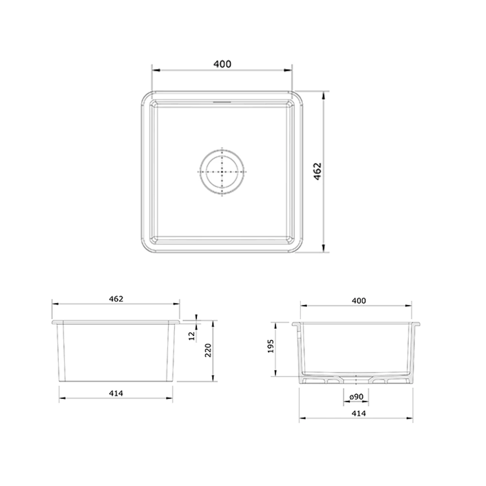 Rangemaster Rustique 1 Bowl Inset/Undermount Fireclay White Ceramic Kitchen Sink & Waste Kit - 462 X 462mm 5 Rangemaster Rustique 1 Bowl Inset/Undermount Fireclay White Ceramic Kitchen Sink & Waste Kit - 462 X 462mm - Image 3