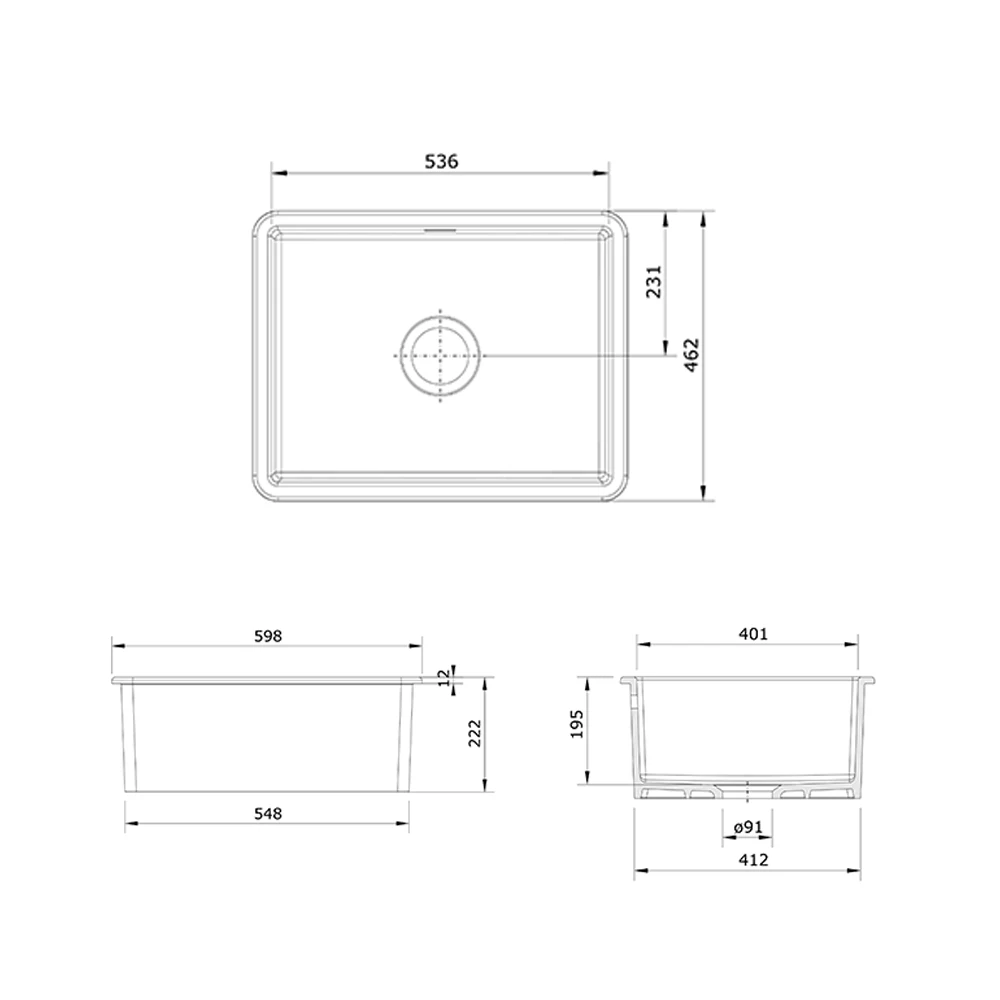 Rangemaster Rustique 1 Bowl Inset/Undermount Fireclay White Ceramic Kitchen Sink & Waste Kit - 598 X 462mm 5 Rangemaster Rustique 1 Bowl Inset/Undermount Fireclay White Ceramic Kitchen Sink & Waste Kit - 598 X 462mm - Image 3
