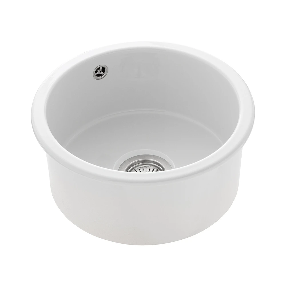 Rangemaster Rustique 1 Bowl Inset/Undermount Fireclay White Ceramic Kitchen Sink & Waste Kit - 445 X445mm 4 Rangemaster Rustique 1 Bowl Inset/Undermount Fireclay White Ceramic Kitchen Sink & Waste Kit - 445 X445mm - Image 2