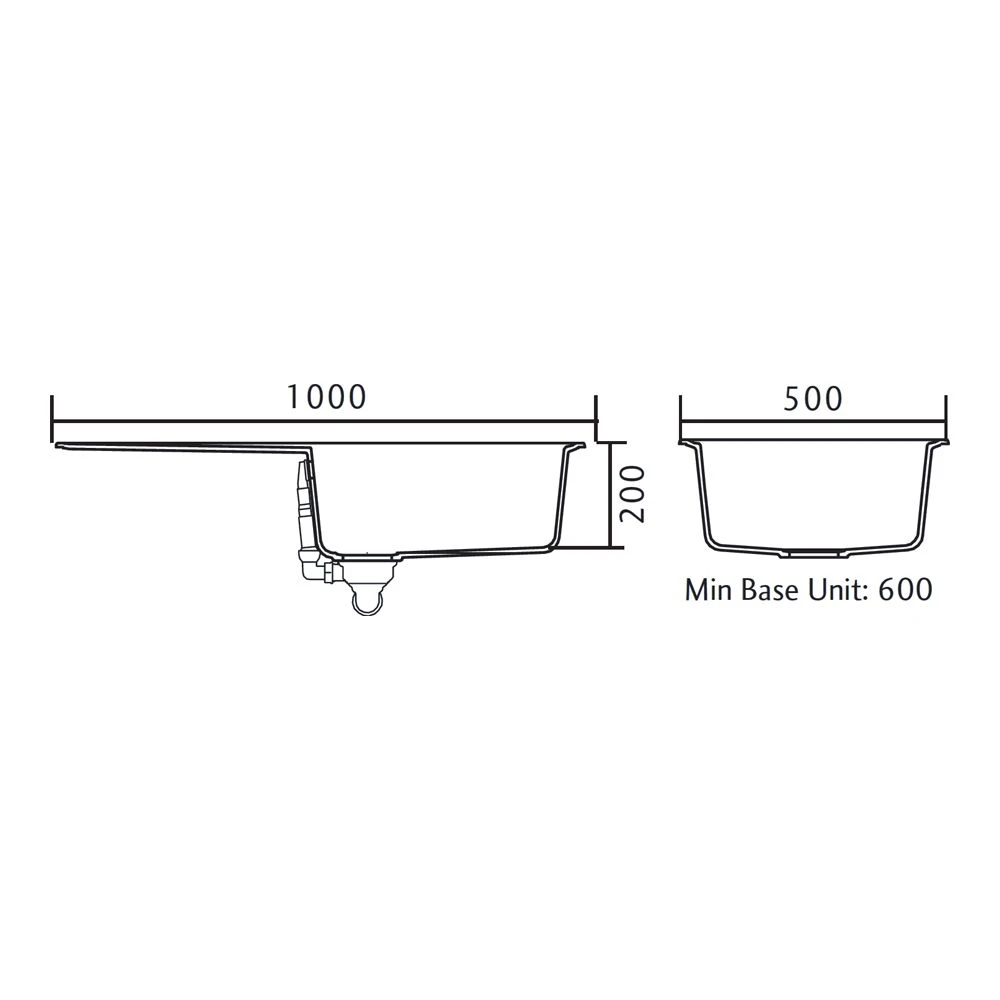 Rangemaster Scoria Crystal White Igneous Granite Single Bowl Sink With Reversible Drainer & Waste Kit - 1000 X 500mm 4 Rangemaster Scoria Crystal White Igneous Granite Single Bowl Sink With Reversible Drainer & Waste Kit - 1000 X 500mm - Image 2