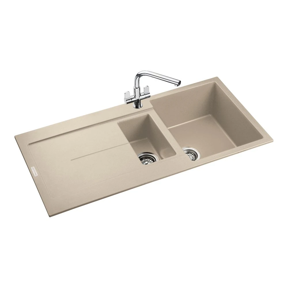Rangemaster Scoria Stone Igneous Granite 1.5 Bowl Sink With Reversible Drainer & Waste Kit - 1000 X 500mm 3 Rangemaster Scoria Stone Igneous Granite 1.5 Bowl Sink With Reversible Drainer & Waste Kit - 1000 X 500mm