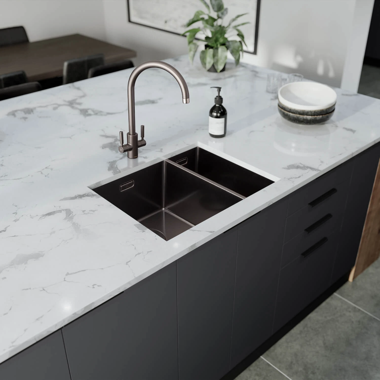 Rangemaster Spectra 1.5 Bowl Copper Inset Or Undermount Stainless Steel Kitchen Sink & Waste With Right Hand Main Bowl - 555 X 440mm 8 Rangemaster Spectra 1.5 Bowl Copper Inset Or Undermount Stainless Steel Kitchen Sink & Waste With Right Hand Main Bowl - 555 X 440mm - Image 6