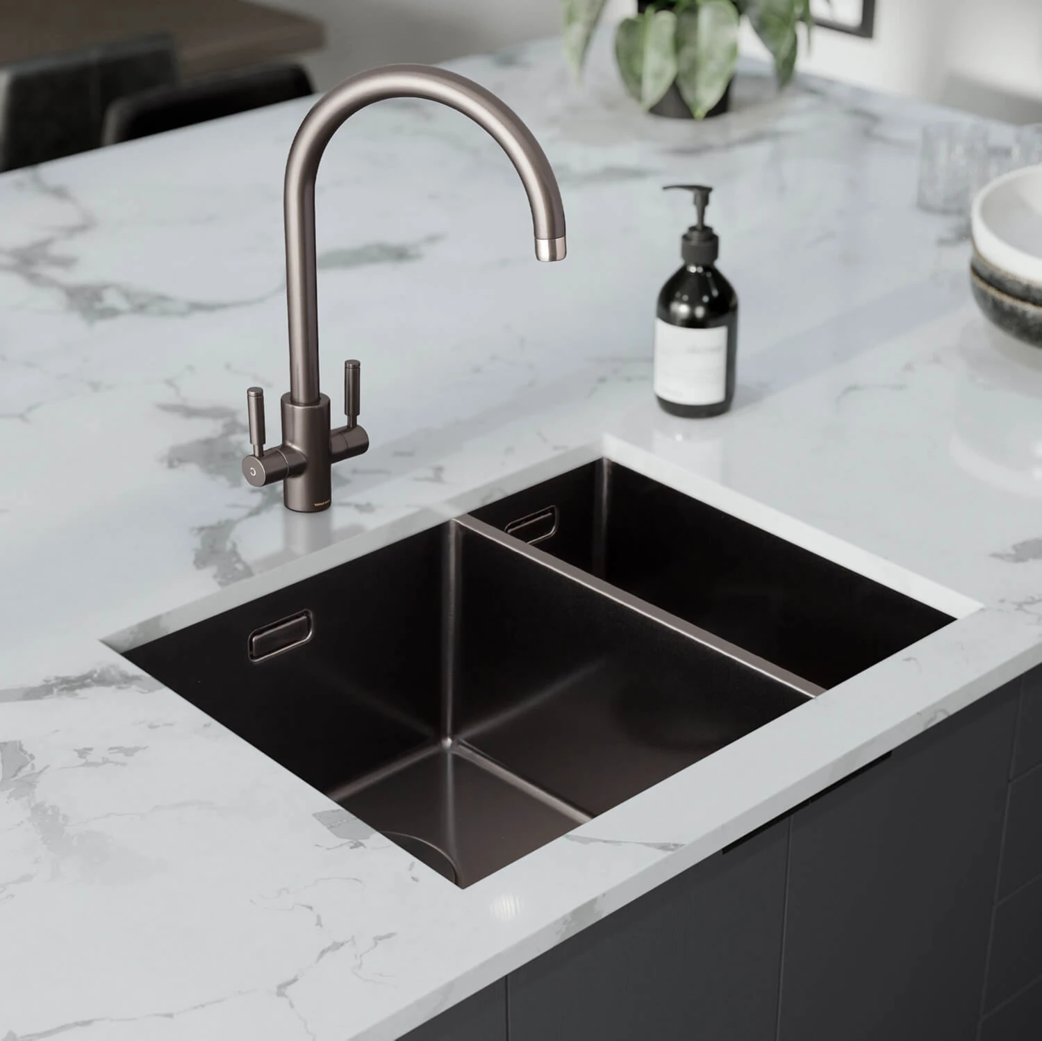 Rangemaster Spectra 1.5 Bowl Copper Inset Or Undermount Stainless Steel Kitchen Sink & Waste With Right Hand Main Bowl - 555 X 440mm 7 Rangemaster Spectra 1.5 Bowl Copper Inset Or Undermount Stainless Steel Kitchen Sink & Waste With Right Hand Main Bowl - 555 X 440mm - Image 5