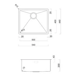 Rangemaster Spectra 1 Bowl Graphite Inset Or Undermount Stainless Steel Kitchen Sink & Waste - 540 X 440mm -Vado Sale Store rangemaster spectra 1 bowl tech drawing