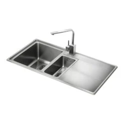 Rangemaster Arlington 1.5 Bowl Brushed Stainless Steel Sink & Waste Kit With Right Hand Drainer - 985 X 508mm 9 Rangemaster Arlington 1.5 Bowl Brushed Stainless Steel Sink & Waste Kit With Right Hand Drainer - 985 X 508mm -Vado Sale Store rangemaster stainless steel sink angled arlington ar9852 lh