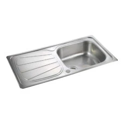 Rangemaster Baltimore Compact 1 Bowl Brushed Stainless Steel Sink & Waste Kit With Reversible Drainer - 800 X 508mm -Vado Sale Store rangemaster stainless steel sink angled baltimore bl8001 no tap