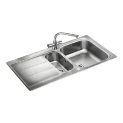 Rangemaster Glendale 1.5 Bowl Brushed Stainless Steel Sink & Waste Kit With Reversible Drainer - 950 X 508mm 11 Rangemaster Glendale 1.5 Bowl Brushed Stainless Steel Sink & Waste Kit With Reversible Drainer - 950 X 508mm -Vado Sale Store rangemaster stainless steel sink angled glendale gl9502
