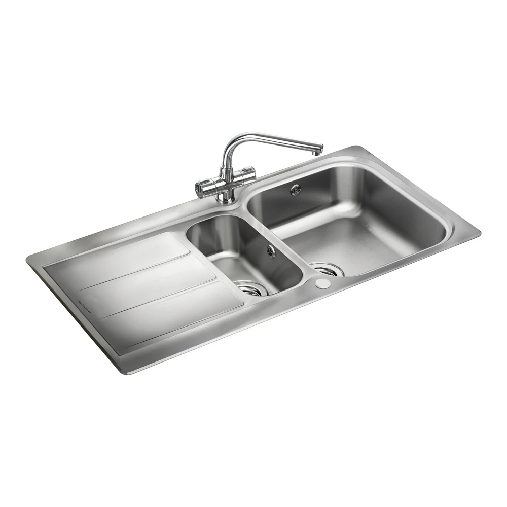 Rangemaster Glendale 1.5 Bowl Brushed Stainless Steel Sink & Waste Kit With Reversible Drainer - 950 X 508mm 6 Rangemaster Glendale 1.5 Bowl Brushed Stainless Steel Sink & Waste Kit With Reversible Drainer - 950 X 508mm - Image 4