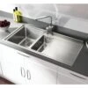 Rangemaster Arlington 1.5 Bowl Brushed Stainless Steel Sink & Waste Kit With Right Hand Drainer - 985 X 508mm 2 Rangemaster Arlington 1.5 Bowl Brushed Stainless Steel Sink & Waste Kit With Right Hand Drainer - 985 X 508mm -Vado Sale Store rangemaster stainless steel sink roomset arlington ar9852 lh hover