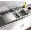 Rangemaster Arlington 1.5 Bowl Brushed Stainless Steel Sink & Waste Kit With Left Hand Drainer - 985 X 508mm 2 Rangemaster Arlington 1.5 Bowl Brushed Stainless Steel Sink & Waste Kit With Left Hand Drainer - 985 X 508mm -Vado Sale Store rangemaster stainless steel sink roomset arlington ar9852 rh hover