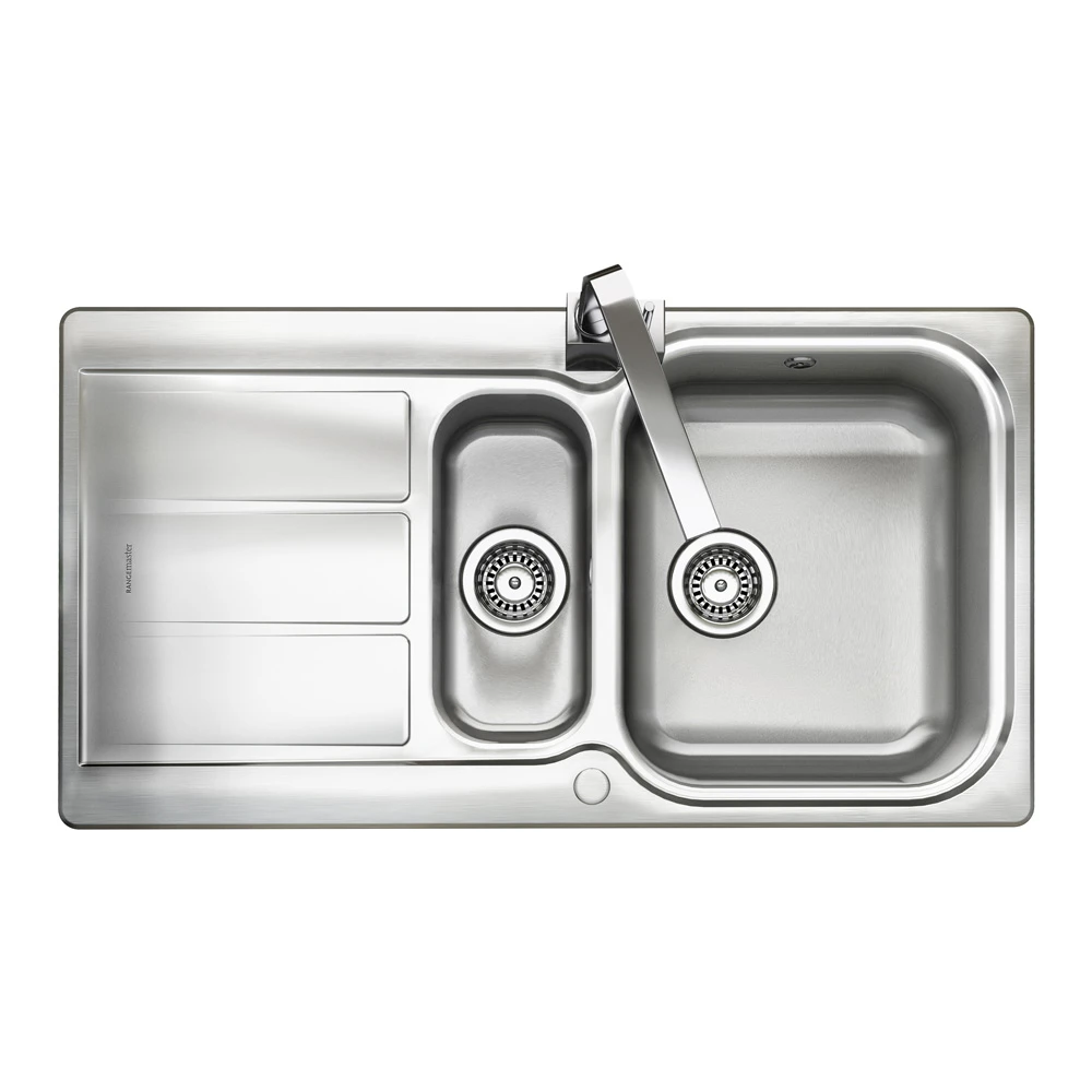 Rangemaster Glendale 1.5 Bowl Brushed Stainless Steel Sink & Waste Kit With Reversible Drainer - 950 X 508mm 3 Rangemaster Glendale 1.5 Bowl Brushed Stainless Steel Sink & Waste Kit With Reversible Drainer - 950 X 508mm