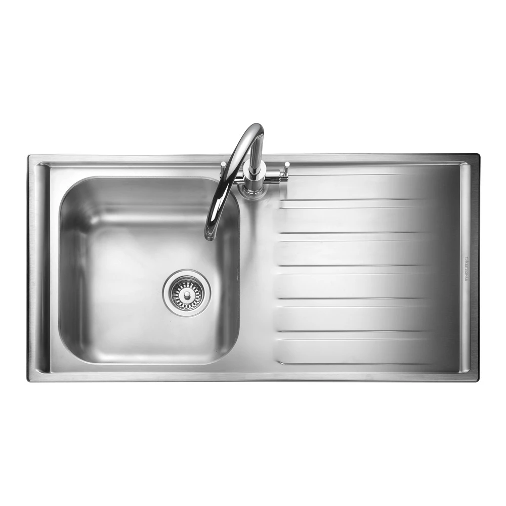 Rangemaster Manhattan 1 Bowl Brushed Stainless Steel Sink & Waste Kit With Right Hand Drainer - 1010 X 515mm 3 Rangemaster Manhattan 1 Bowl Brushed Stainless Steel Sink & Waste Kit With Right Hand Drainer - 1010 X 515mm