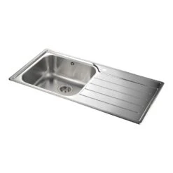 Rangemaster Oakland 1 Bowl Brushed Stainless Steel Sink & Waste Kit With Right Hand Drainer - 985 X 508mm -Vado Sale Store rangemaster stainless steel sink topdown oakland ol9851 notap lh
