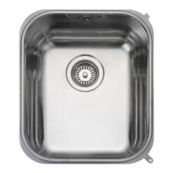 Rangemaster Atlantic Classic 1 Bowl Brushed Stainless Steel Undermount Sink & Waste Kit - 378 X 448mm