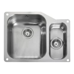 Rangemaster Atlantic Classic 1.5 Bowl Stainless Steel Undermount Sink & Waste Kit With Right Hand Small Bowl - 597 X 472mm