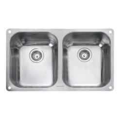 Rangemaster Atlantic Classic 2 Bowl Brushed Stainless Steel Undermount Sink & Waste Kit - 787 X 472mm