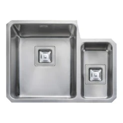 Rangemaster Atlantic Quad 1.5 Bowl Brushed Stainless Steel Undermount Sink & Waste Kit With Right Hand Small Bowl - 580 X 450mm