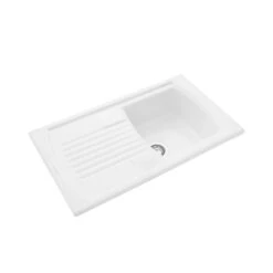 Rangemaster Tenby Compact 1 Bowl Gloss White Fireclay Ceramic Kitchen Sink & Waste With Reversible Drainer - 850 X 500mm 12 Rangemaster Tenby Compact 1 Bowl Gloss White Fireclay Ceramic Kitchen Sink & Waste With Reversible Drainer - 850 X 500mm -Vado Sale Store rangemaster tenby compact 1 bowl ceramic sink cutout 1