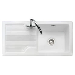 Rangemaster Portland White Ceramic Single Bowl Sink With Ribbed Drainer - 1010mm X 510mm