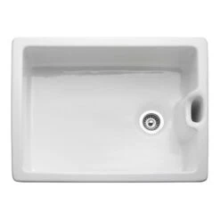 Rangemaster Classic Belfast 1 Bowl White Fireclay Ceramic Sink & Waste And Butler & Rose Carlton Traditional Kitchen Bridge Mixer - Lever Handles -Vado Sale Store rangemaster ceramic sink topdown belfast db ccbl595wh notap 2