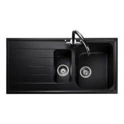 Rangemaster Amethyst Crystal White Igneous Granite 1.5 Bowl Kitchen Sink With Reversible Drainer & Waste Kit - 1000 X 500mm