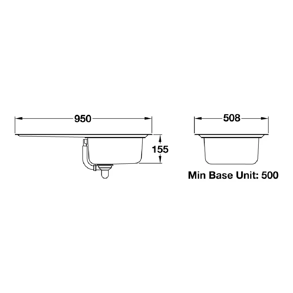 Rangemaster Michigan Single Bowl Brushed Stainless Steel Sink & Waste Kit With Reversible Drainer - 950 X 508mm 4 Rangemaster Michigan Single Bowl Brushed Stainless Steel Sink & Waste Kit With Reversible Drainer - 950 X 508mm - Image 2