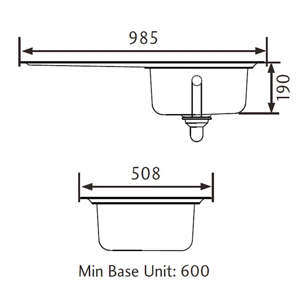 Rangemaster Oakland 1 Bowl Brushed Stainless Steel Sink & Waste Kit With Left Hand Drainer - 985 X 508mm 6 Rangemaster Oakland 1 Bowl Brushed Stainless Steel Sink & Waste Kit With Left Hand Drainer - 985 X 508mm - Image 4