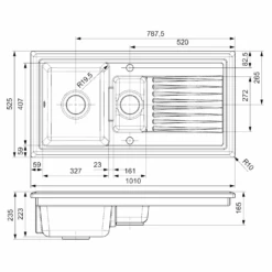 Reginox 1.5 Bowl Black Ceramic Kitchen Sink & Waste Kit With Reversible Drainer - 1010 X 525mm -Vado Sale Store reginox 1.5 bowl ceramic kitchen sink waste kit reversible drainer tech