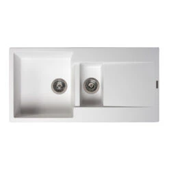 Reginox Amsterdam 1.5 Bowl Black Silvery Granite Composite Kitchen Sink & Waste Kit With Reversible Drainer - 1000 X 500mm -Vado Sale Store reginox amsterdam 1.5 bowl pure white granite sink cutout