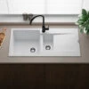 Reginox Amsterdam 1.5 Bowl Black Silvery Granite Composite Kitchen Sink & Waste Kit With Reversible Drainer - 1000 X 500mm 1 Reginox Amsterdam 1.5 Bowl Black Silvery Granite Composite Kitchen Sink & Waste Kit With Reversible Drainer - 1000 X 500mm -Vado Sale Store reginox amsterdam white 1.5 bowl granite kitchen sink lifestyle 3
