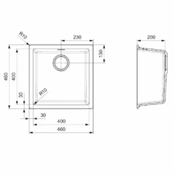 Reginox Amsterdam 40 Single Bowl Black Silvery Granite Composite Inset / Undermount Kitchen Sink & Waste Kit - 460 X 460mm -Vado Sale Store reginox amsterdam40 1 bowl granite composite sink tech drawing