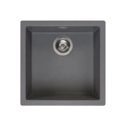 Reginox Amsterdam 40 Single Bowl Black Silvery Granite Composite Inset / Undermount Kitchen Sink & Waste Kit - 460 X 460mm -Vado Sale Store reginox amsterdam40 1 bowl grey granite composite sink cutout