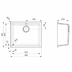 Reginox Amsterdam 50 Single Bowl Grey Silvery Granite Composite Inset / Undermount Kitchen Sink & Waste Kit - 560 X 460mm 9 Reginox Amsterdam 50 Single Bowl Grey Silvery Granite Composite Inset / Undermount Kitchen Sink & Waste Kit - 560 X 460mm -Vado Sale Store reginox amsterdam50 1 bowl granite composite sink tech drawing